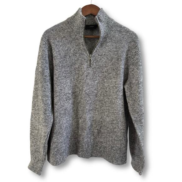 Vince Cashmere Wool Quarter Zip Pullover Sweater | Gray Black Marled Size Large - Picture 1 of 10